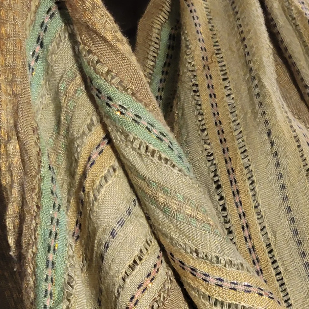 Christian Livingston Collection Woven (Cotton?) Oblong Striped Fringe Scarf